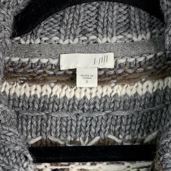 J. Jill Cardigan Sweater Wool Blend Fair Isle Nordic Striped Open Size Small - Picture 3 of 11
